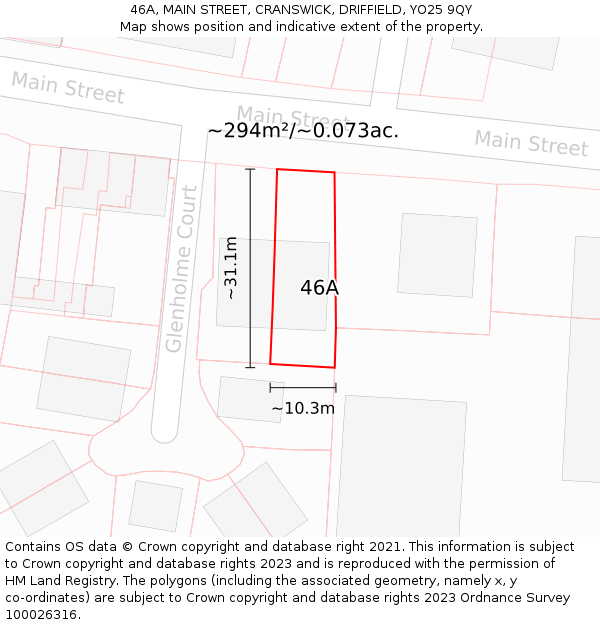 46A, MAIN STREET, CRANSWICK, DRIFFIELD, YO25 9QY: Plot and title map