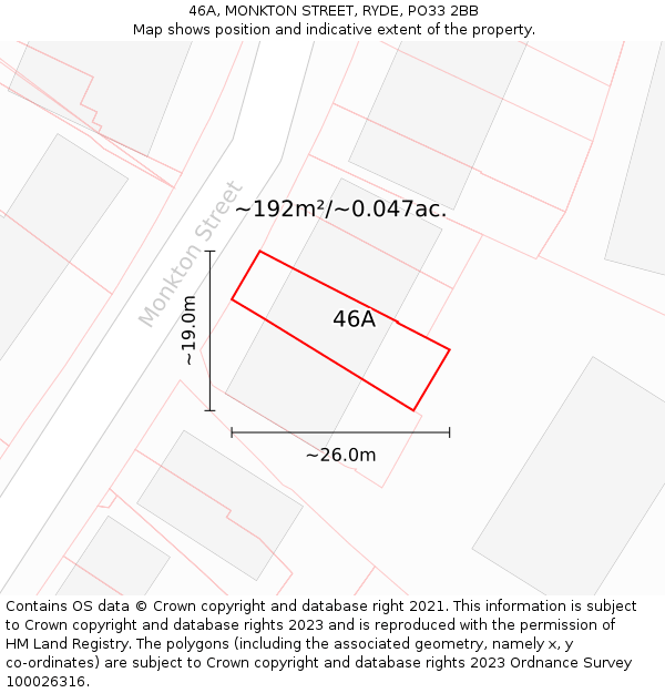 46A, MONKTON STREET, RYDE, PO33 2BB: Plot and title map