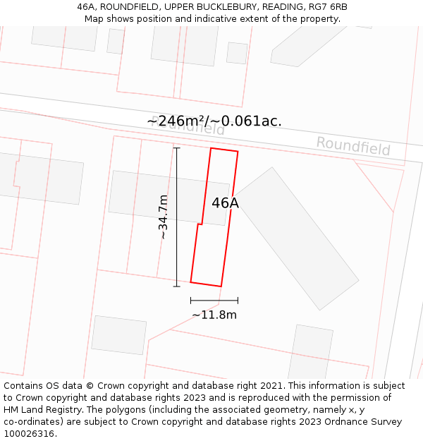 46A, ROUNDFIELD, UPPER BUCKLEBURY, READING, RG7 6RB: Plot and title map