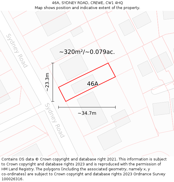 46A, SYDNEY ROAD, CREWE, CW1 4HQ: Plot and title map