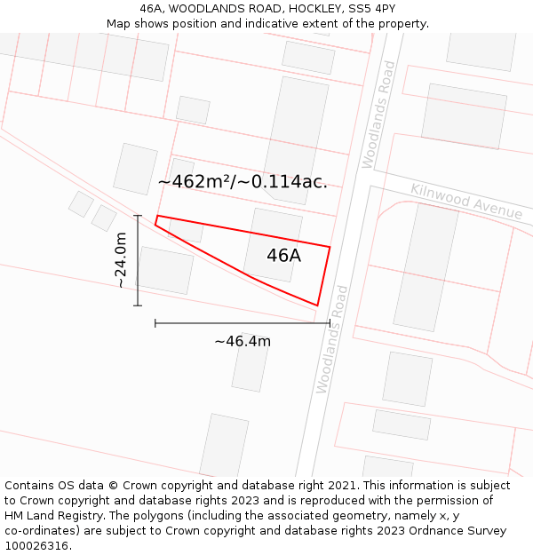 46A, WOODLANDS ROAD, HOCKLEY, SS5 4PY: Plot and title map