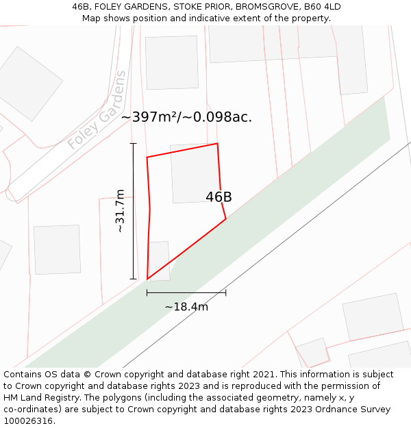 46B, FOLEY GARDENS, STOKE PRIOR, BROMSGROVE, B60 4LD: Plot and title map