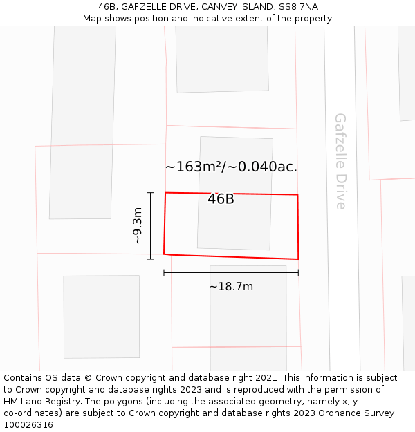 46B, GAFZELLE DRIVE, CANVEY ISLAND, SS8 7NA: Plot and title map