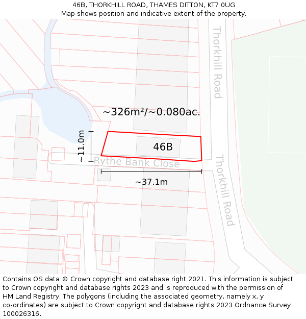 46B, THORKHILL ROAD, THAMES DITTON, KT7 0UG: Plot and title map