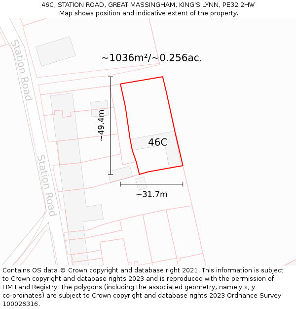 46C, STATION ROAD, GREAT MASSINGHAM, KING'S LYNN, PE32 2HW: Plot and title map