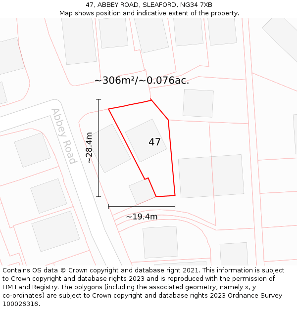 47, ABBEY ROAD, SLEAFORD, NG34 7XB: Plot and title map