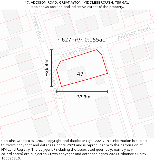 47, ADDISON ROAD, GREAT AYTON, MIDDLESBROUGH, TS9 6AW: Plot and title map