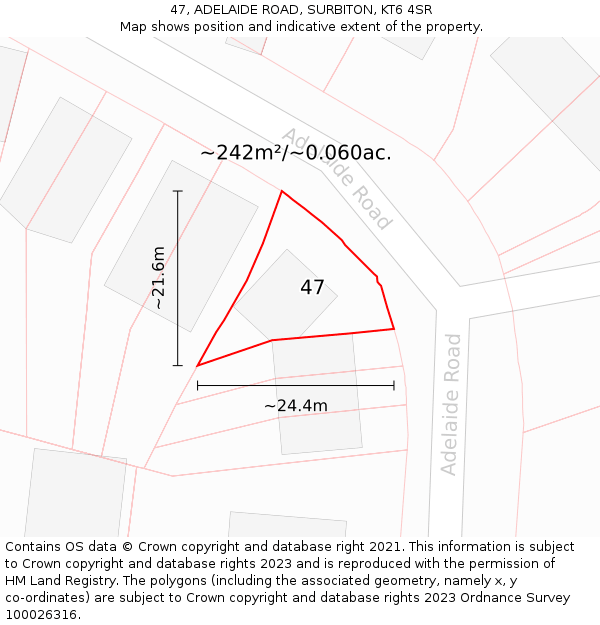 47, ADELAIDE ROAD, SURBITON, KT6 4SR: Plot and title map