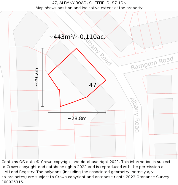 47, ALBANY ROAD, SHEFFIELD, S7 1DN: Plot and title map