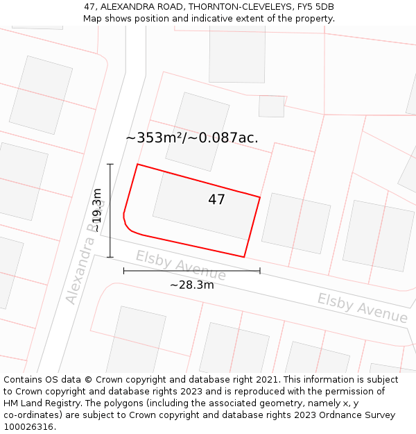 47, ALEXANDRA ROAD, THORNTON-CLEVELEYS, FY5 5DB: Plot and title map