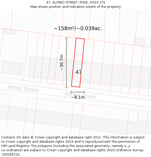 47, ALFRED STREET, RYDE, PO33 2TS: Plot and title map