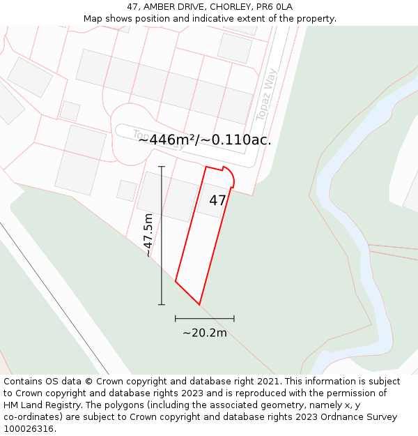 47, AMBER DRIVE, CHORLEY, PR6 0LA: Plot and title map