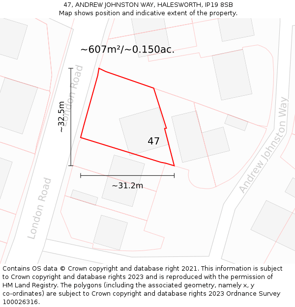 47, ANDREW JOHNSTON WAY, HALESWORTH, IP19 8SB: Plot and title map