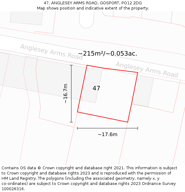 47, ANGLESEY ARMS ROAD, GOSPORT, PO12 2DG: Plot and title map