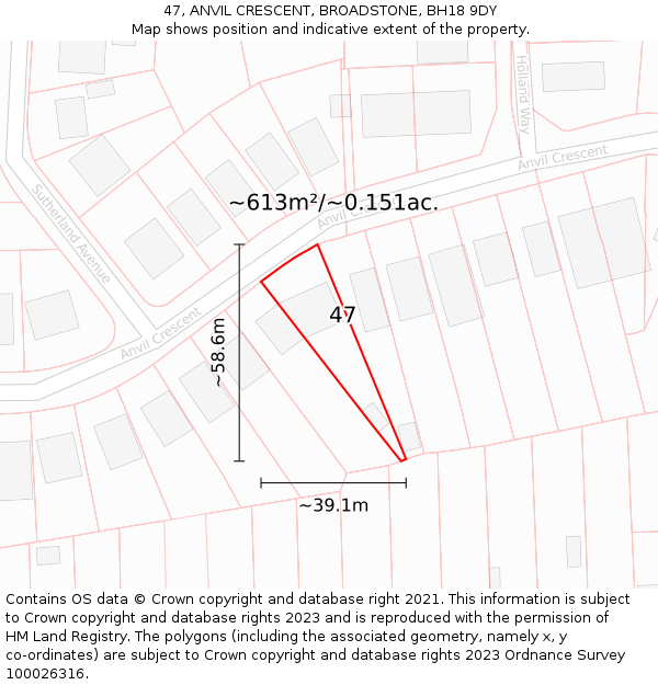 47, ANVIL CRESCENT, BROADSTONE, BH18 9DY: Plot and title map