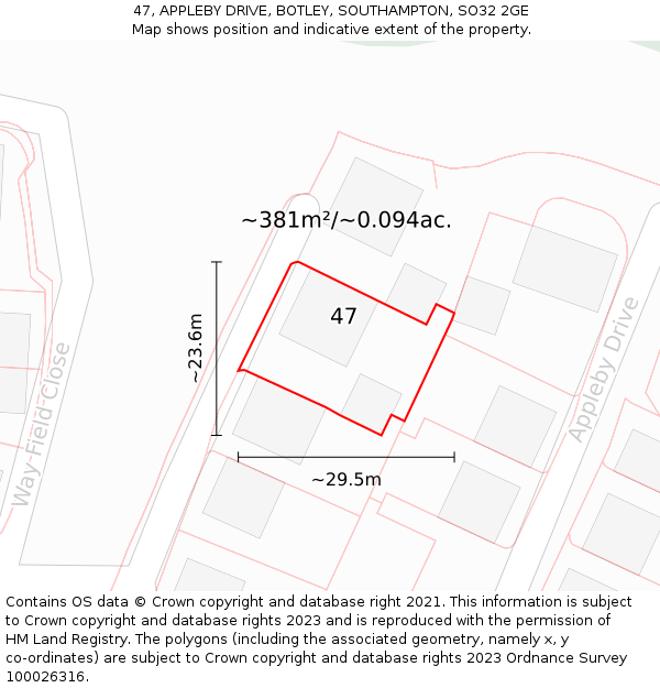 47, APPLEBY DRIVE, BOTLEY, SOUTHAMPTON, SO32 2GE: Plot and title map