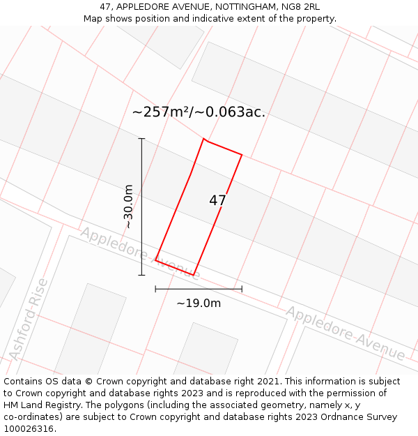 47, APPLEDORE AVENUE, NOTTINGHAM, NG8 2RL: Plot and title map