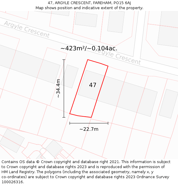 47, ARGYLE CRESCENT, FAREHAM, PO15 6AJ: Plot and title map