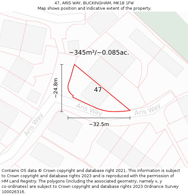 47, ARIS WAY, BUCKINGHAM, MK18 1FW: Plot and title map