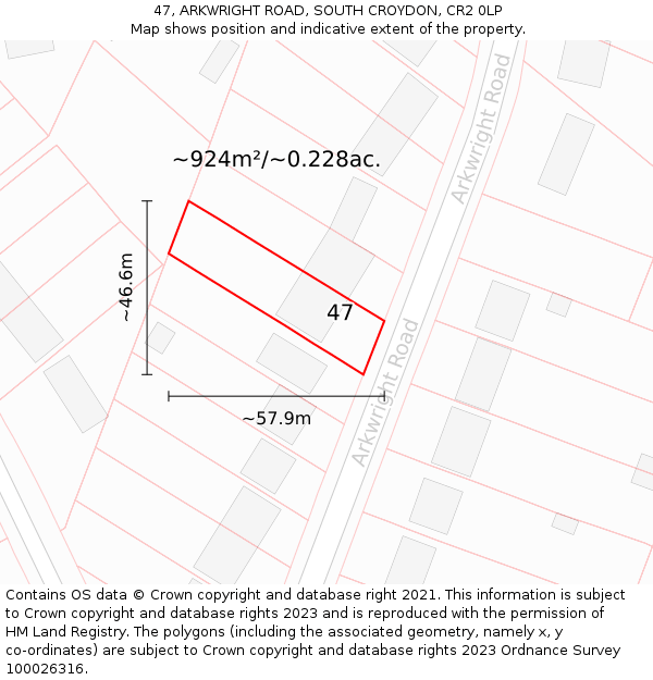 47, ARKWRIGHT ROAD, SOUTH CROYDON, CR2 0LP: Plot and title map