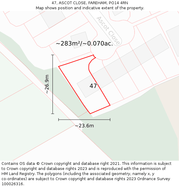 47, ASCOT CLOSE, FAREHAM, PO14 4RN: Plot and title map