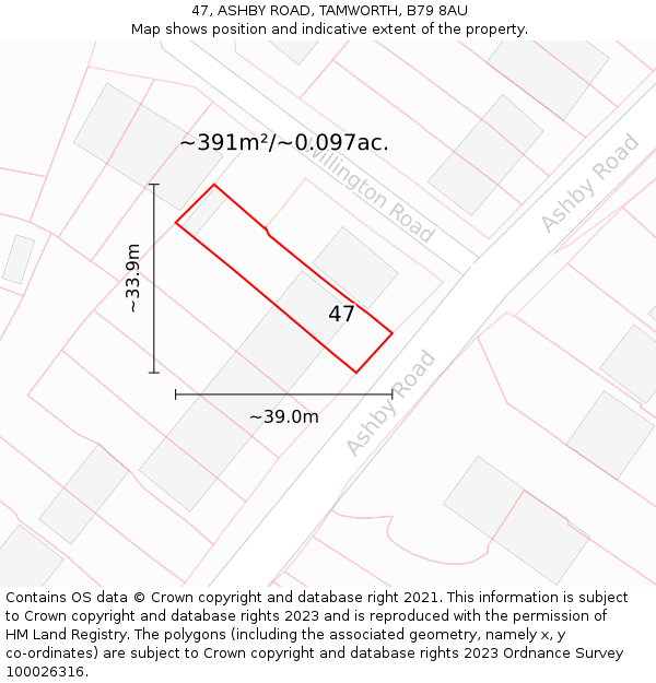 47, ASHBY ROAD, TAMWORTH, B79 8AU: Plot and title map