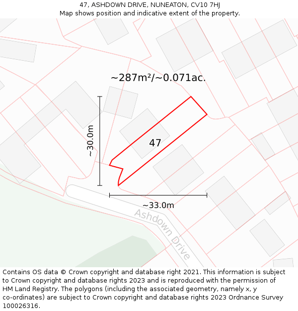 47, ASHDOWN DRIVE, NUNEATON, CV10 7HJ: Plot and title map