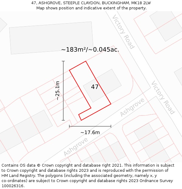 47, ASHGROVE, STEEPLE CLAYDON, BUCKINGHAM, MK18 2LW: Plot and title map