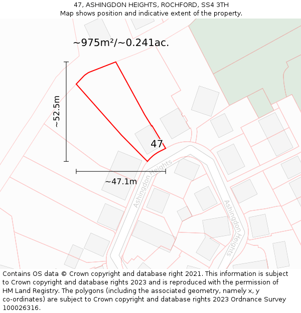 47, ASHINGDON HEIGHTS, ROCHFORD, SS4 3TH: Plot and title map