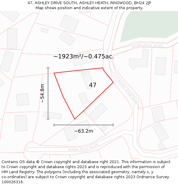 47, ASHLEY DRIVE SOUTH, ASHLEY HEATH, RINGWOOD, BH24 2JP: Plot and title map