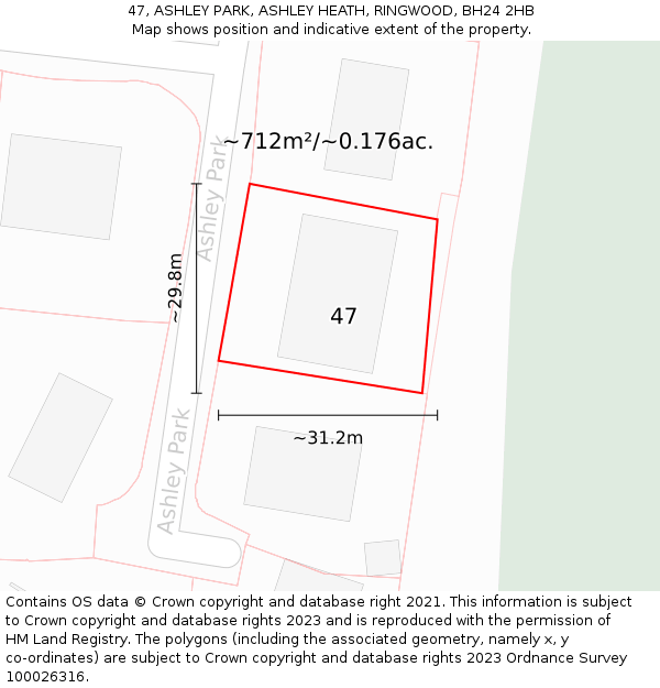 47, ASHLEY PARK, ASHLEY HEATH, RINGWOOD, BH24 2HB: Plot and title map