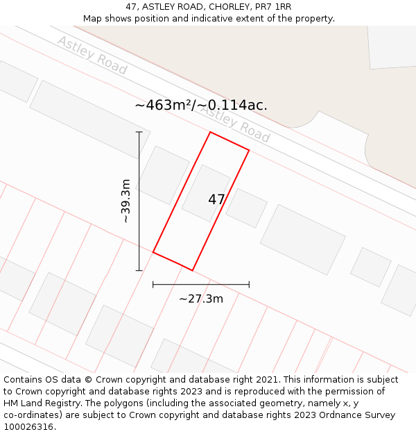 47, ASTLEY ROAD, CHORLEY, PR7 1RR: Plot and title map