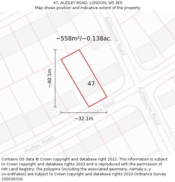 47, AUDLEY ROAD, LONDON, W5 3ES: Plot and title map