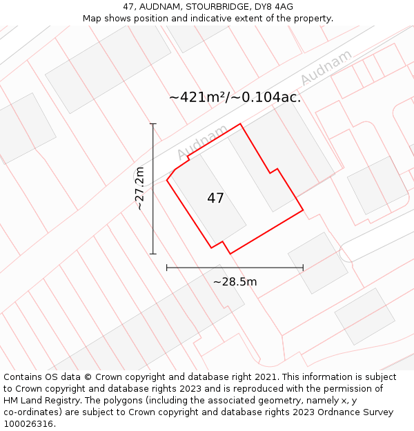 47, AUDNAM, STOURBRIDGE, DY8 4AG: Plot and title map