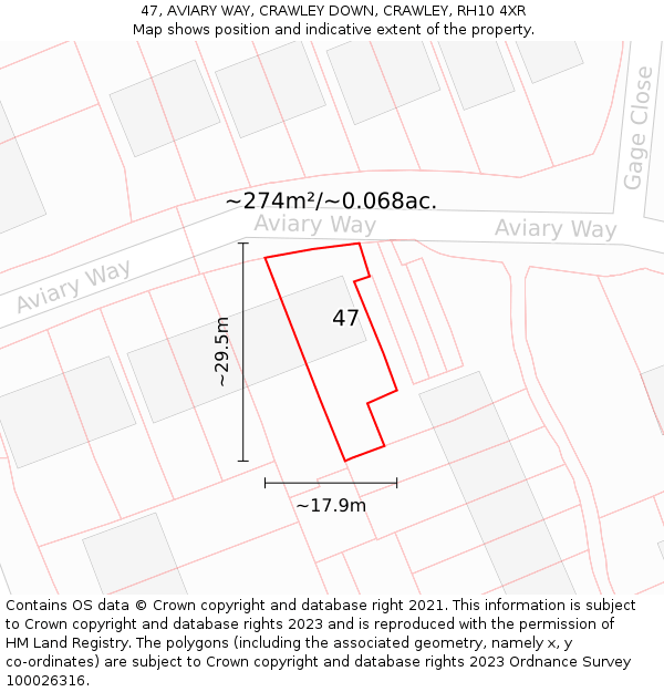 47, AVIARY WAY, CRAWLEY DOWN, CRAWLEY, RH10 4XR: Plot and title map