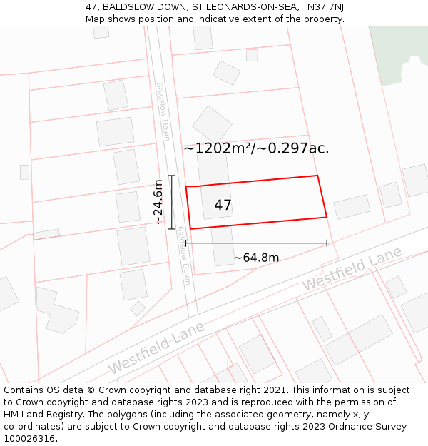 47, BALDSLOW DOWN, ST LEONARDS-ON-SEA, TN37 7NJ: Plot and title map