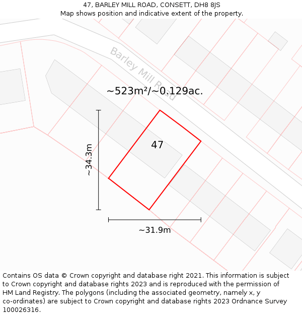 47, BARLEY MILL ROAD, CONSETT, DH8 8JS: Plot and title map