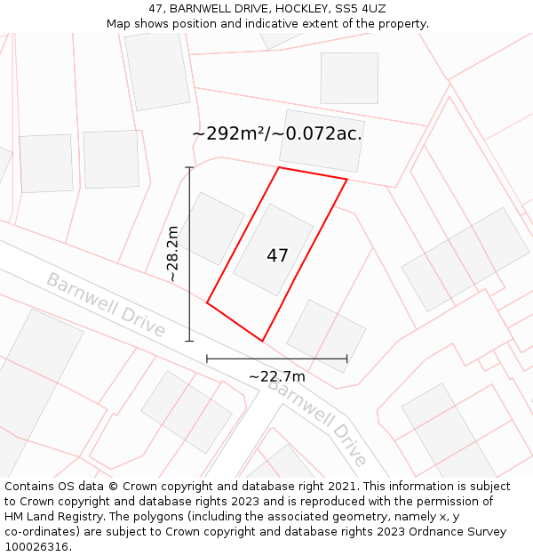 47, BARNWELL DRIVE, HOCKLEY, SS5 4UZ: Plot and title map