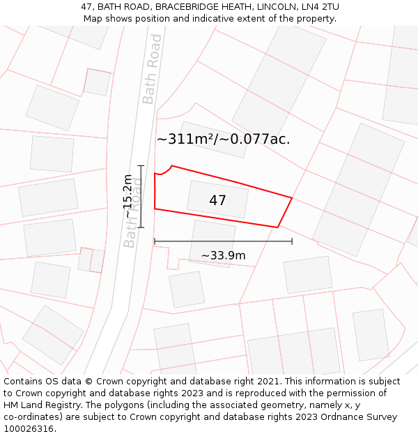 47, BATH ROAD, BRACEBRIDGE HEATH, LINCOLN, LN4 2TU: Plot and title map