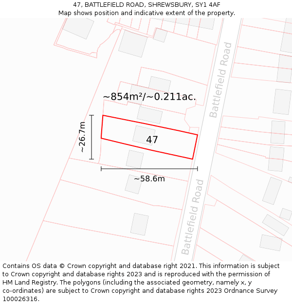 47, BATTLEFIELD ROAD, SHREWSBURY, SY1 4AF: Plot and title map