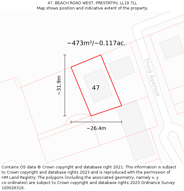 47, BEACH ROAD WEST, PRESTATYN, LL19 7LL: Plot and title map