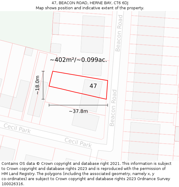 47, BEACON ROAD, HERNE BAY, CT6 6DJ: Plot and title map