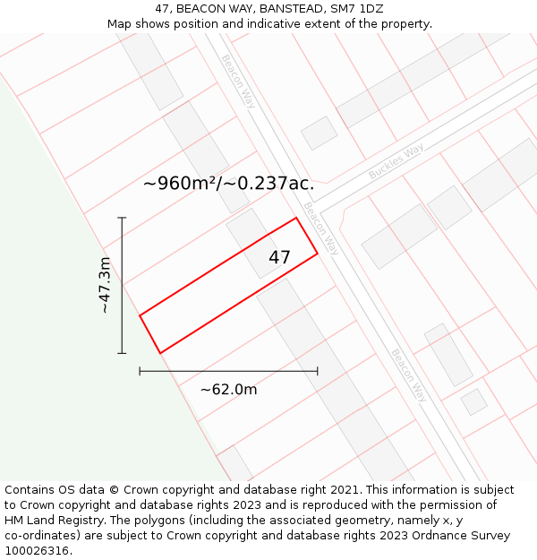 47, BEACON WAY, BANSTEAD, SM7 1DZ: Plot and title map