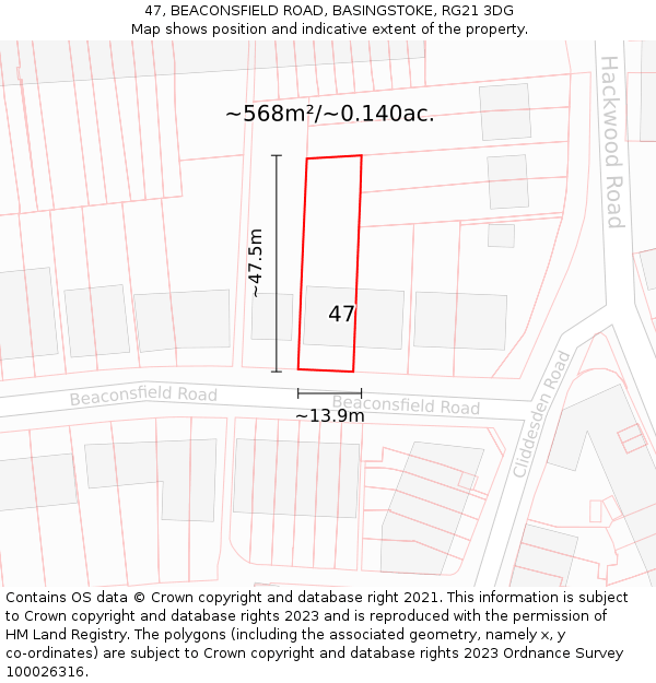 47, BEACONSFIELD ROAD, BASINGSTOKE, RG21 3DG: Plot and title map