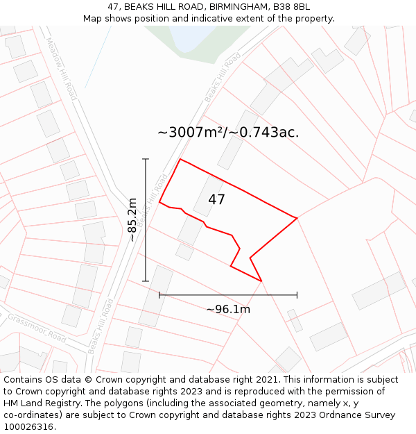 47, BEAKS HILL ROAD, BIRMINGHAM, B38 8BL: Plot and title map