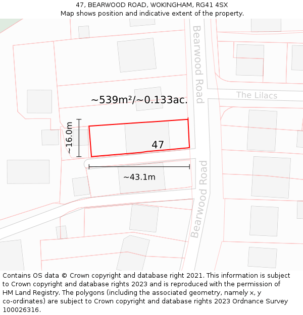 47, BEARWOOD ROAD, WOKINGHAM, RG41 4SX: Plot and title map