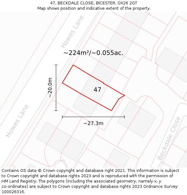 47, BECKDALE CLOSE, BICESTER, OX26 2GT: Plot and title map