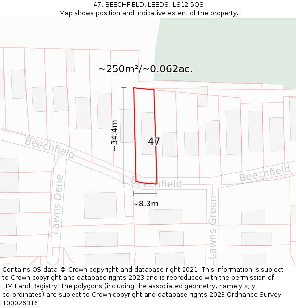 47, BEECHFIELD, LEEDS, LS12 5QS: Plot and title map