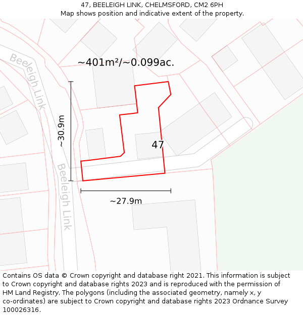 47, BEELEIGH LINK, CHELMSFORD, CM2 6PH: Plot and title map