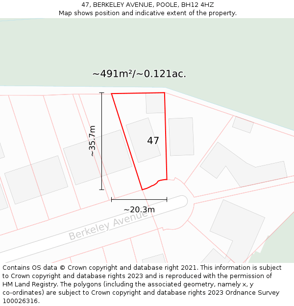 47, BERKELEY AVENUE, POOLE, BH12 4HZ: Plot and title map